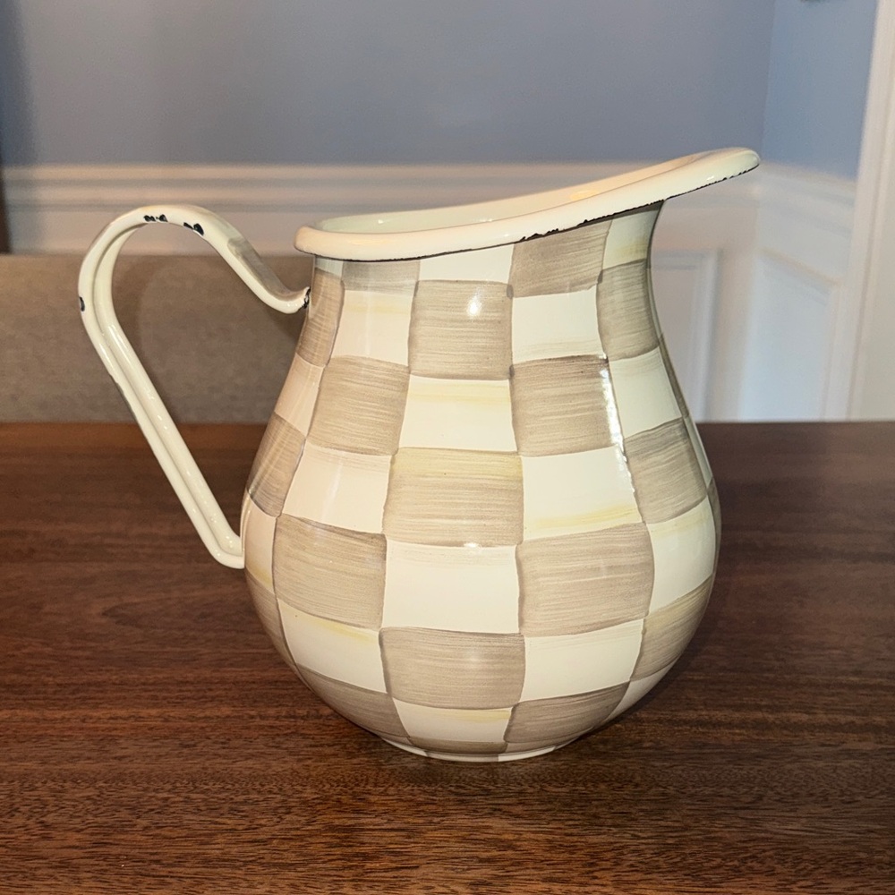 MacKenzie-Childs Cream and Tan Checkered Ceramic Pitcher